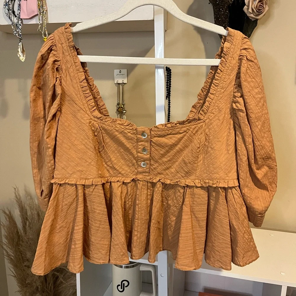 NWOT Free People Leave It To Me Burnt Orange Peplum Blouse